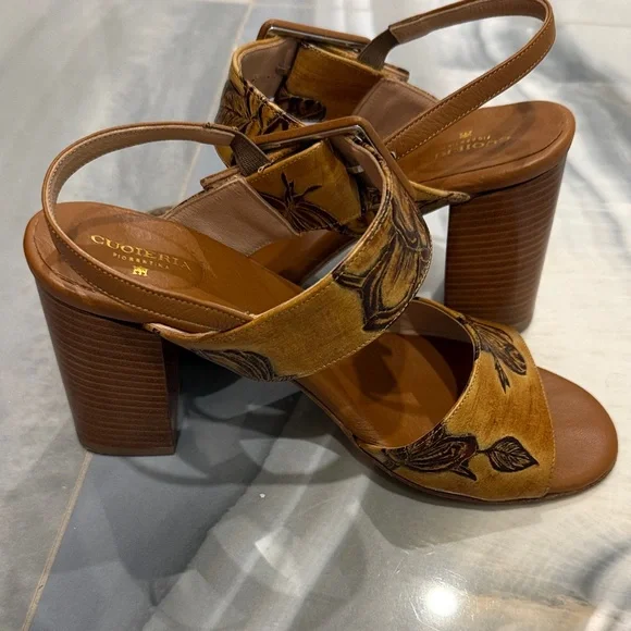 Tan Floral Women's Sandals Cuoieria Fiorentina size 38 - Picture 3 of 5